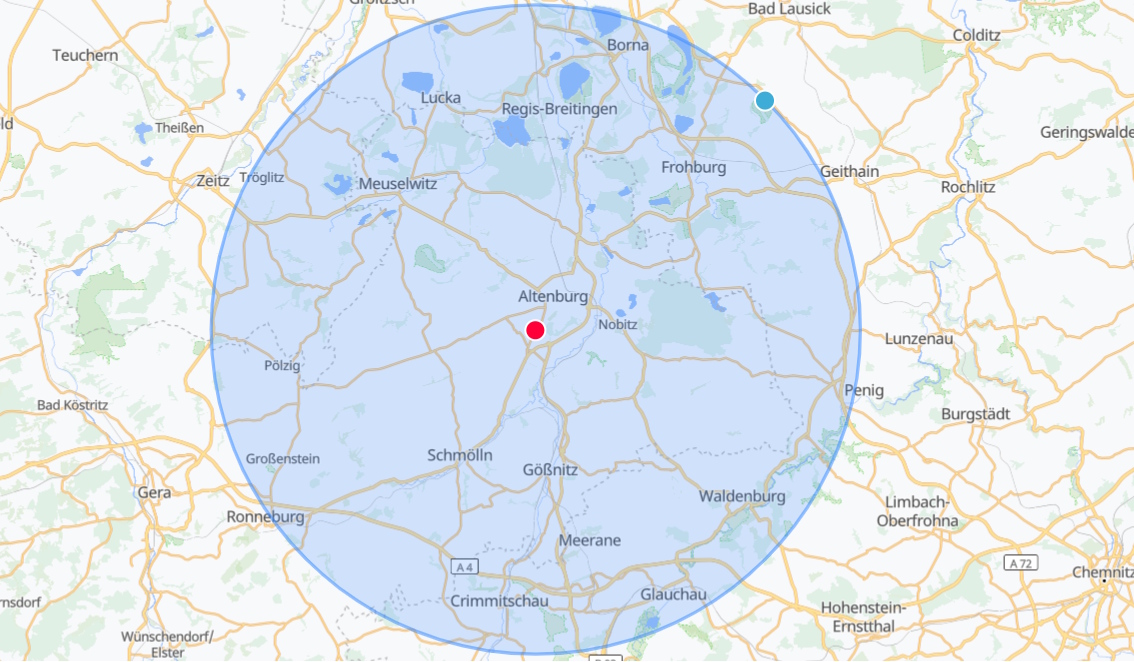 Lieferung bis 20 km Liefergebiet der ELG in Altenburg mit einem Radius von 20km